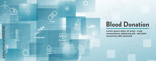 Blood testing work icon set and web header banner