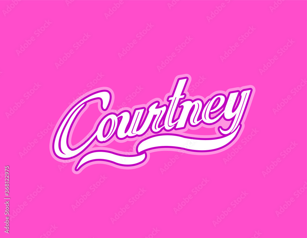 First name Courtney designed in athletic script with pink background