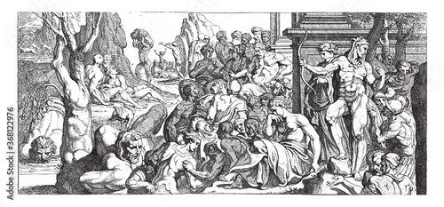 Odysseus in the Underworld, vintage illustration.