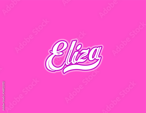 First name Eliza designed in athletic script with pink background