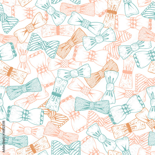 Father's Day background. Hand drawn Bow Ties Vector Seamless pattern. Men's Accessories.