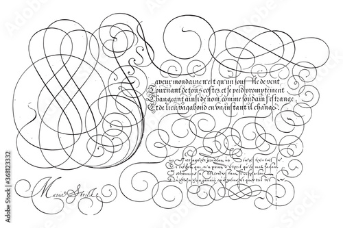 Writing example with capital F, vintage illustration.