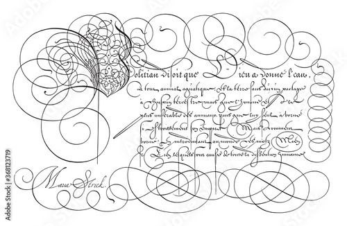 Writing example with capital P, vintage illustration.