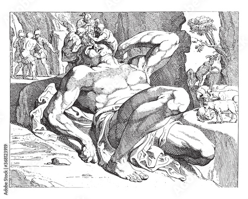Blinding of Polyphemus, vintage illustration.