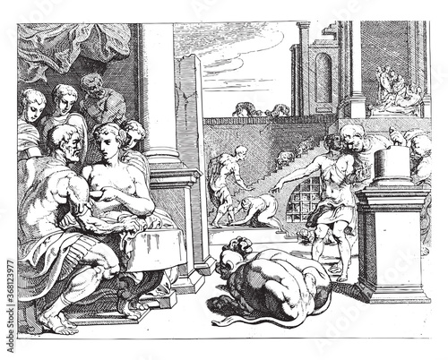 Odysseus in the Palace of Circe, vintage illustration.