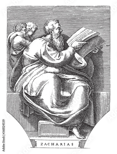 Valokuva Prophet Zechariah, Adamo Scultori, after Michelangelo, 1585, vintage illustration