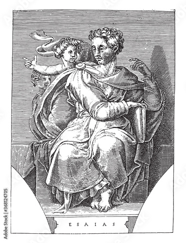 Prophet Isaiah, Adamo Scultori, after Michelangelo, 1585, vintage illustration.