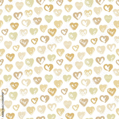 Grunge Hearts Paint Brush Strokes Vector Seamless Pattern. Valentine s Day Background