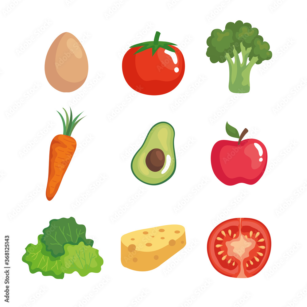 Plakat set of fresh and healthy vegetables vector illustration design