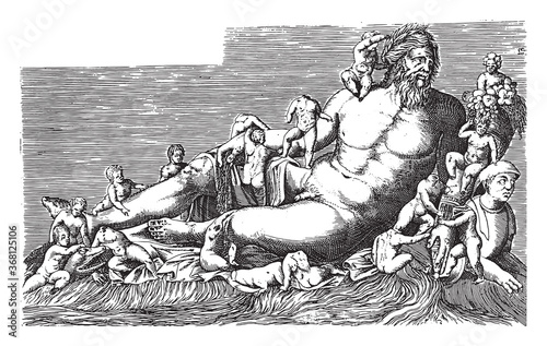 Sculpture of the river Nile, vintage illustration.