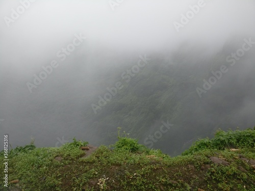 beautiful view of fog on hill station 