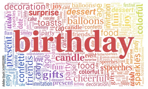 Birthday word cloud isolated on a white background