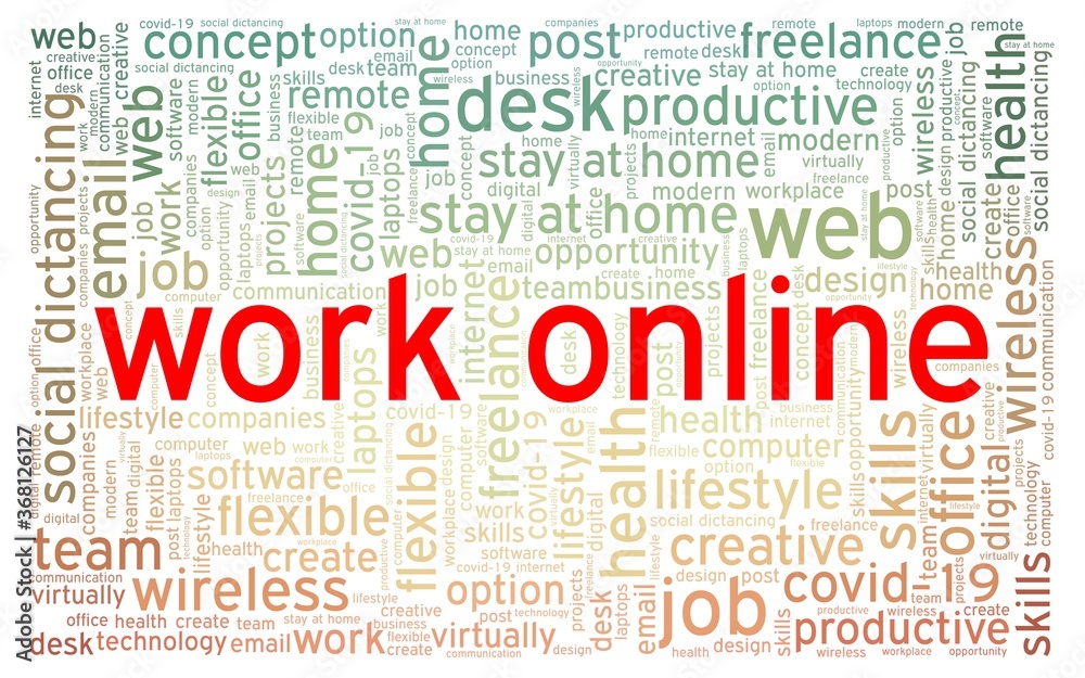 Work online word cloud isolated on a white background