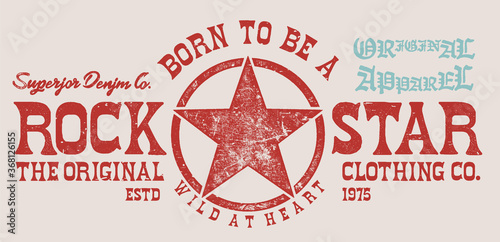 Original vintage Denim print "rock star" for t-shirt or apparel.