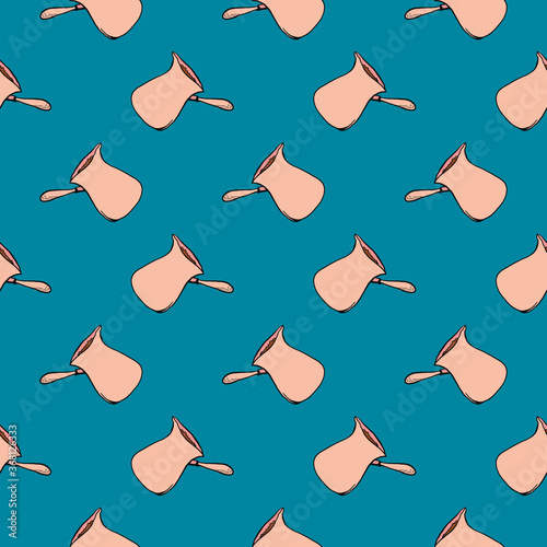 Pink cezve ,seamless pattern on blue background.