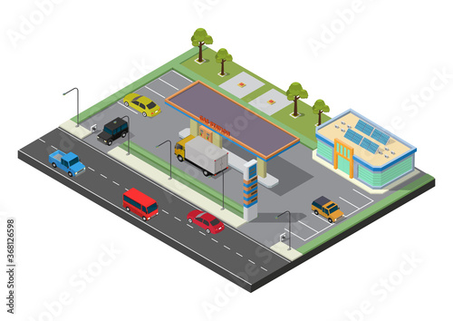 Vector isometric gas station