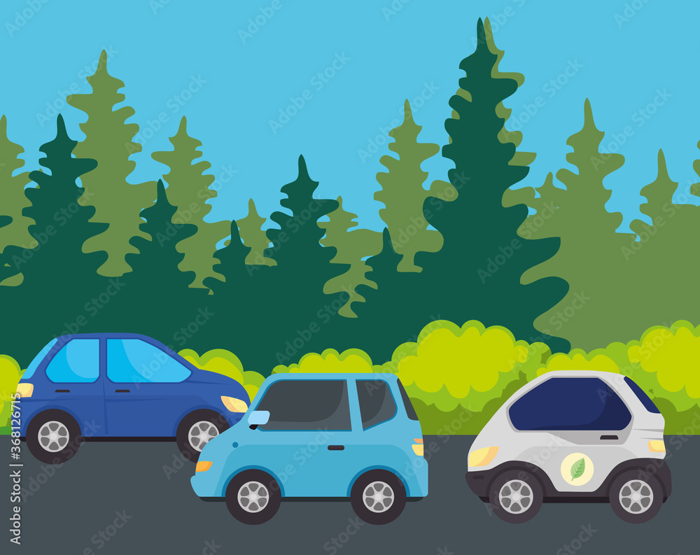 environmentally friendly concept, electric cars in the road vector illustration design