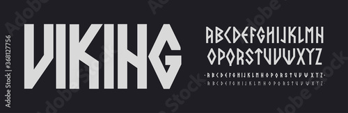 Scandinavian font, Nordic runes style Letters. Viking ethnic typescript. Thin, regular and bold font set, vector modern typography design photo