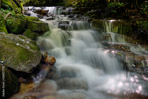 Motion blurred water flowing over the rocks in a stream in North Carolina