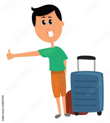Man hitchhiking, illustration, vector on white background