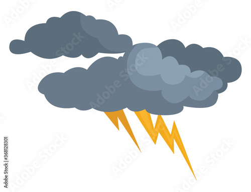 Clouds with thunderstorm, illustration, vector on white background