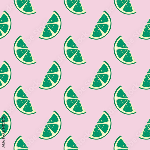 Green lime ,seamless pattern on light pink background.