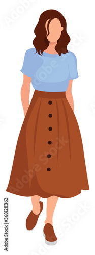 Woman with long skirt, illustration, vector on white background