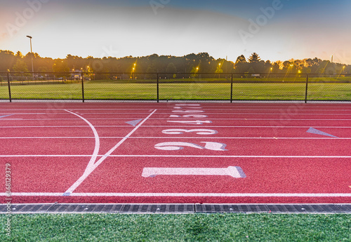 Orange High School Track and Green Artificial Football Field Early Morning