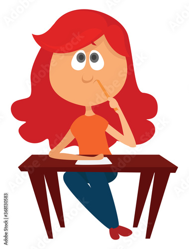 Girl writing a letter, illustration, vector on white background