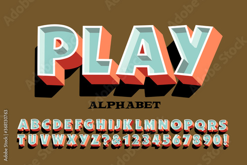 Play Alphabet; A Fun and Playful 3d Effect Font with Shadow and Harmonized Color Scheme.