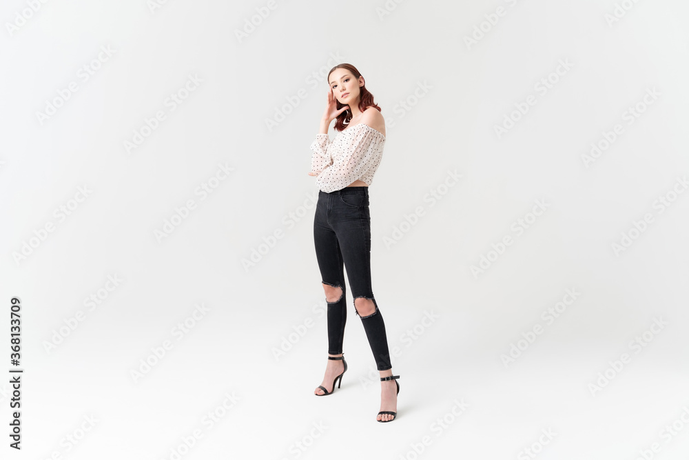 Stylish Female Model In Casuals At Studio Stylish Female Model In Casuals At Studio