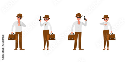 Spy secret agent character vector design. Presentation in various action.