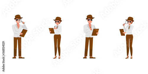 Spy secret agent character vector design. Presentation in various action.