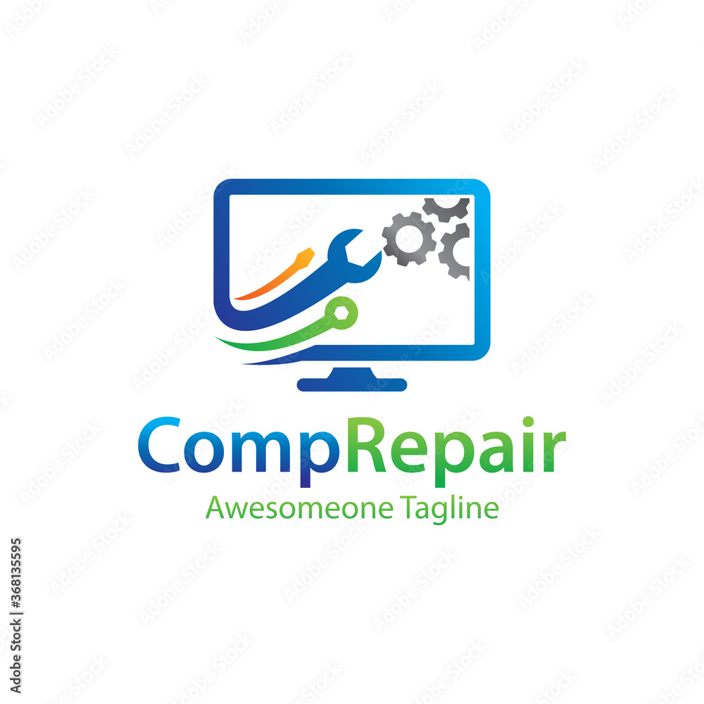 Creative Computer Repair Logo Design, Vector, Icon, Symbol