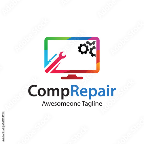 Creative Computer Repair Logo Design, Vector, Icon, Symbol