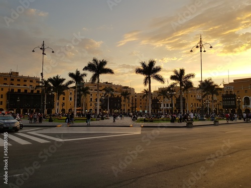 sunset in the Plaza de Armas, Lima, Peru