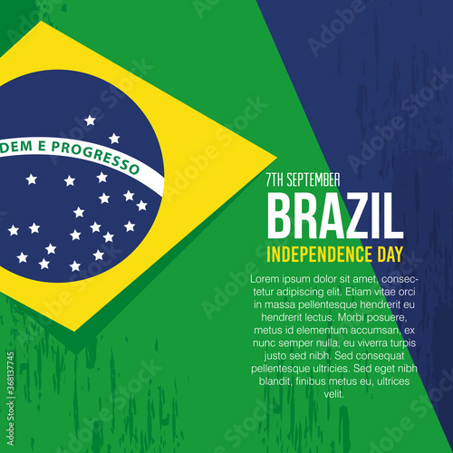 7 september, banner of brazil independence celebration, flag emblem decoration vector illustration design