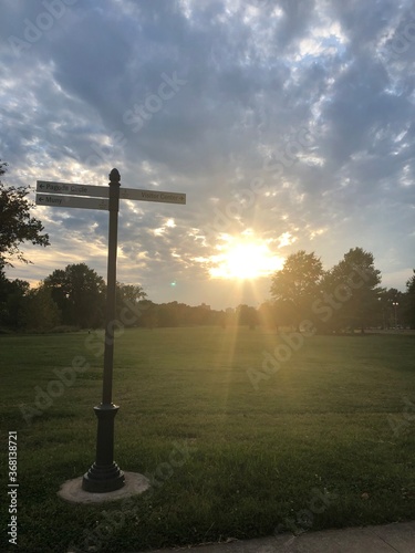 Beautiful sunset view on a pathway 
