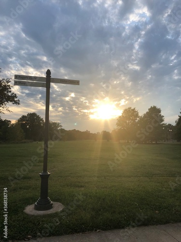 Beautiful sunset view on a pathway 