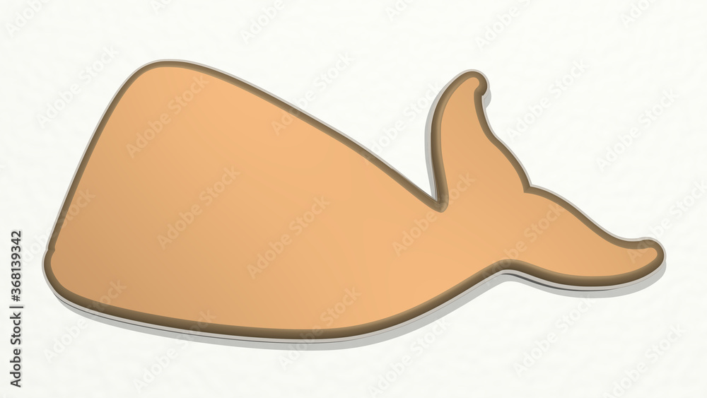 whale from a perspective on the wall. A thick sculpture made of metallic materials of 3D rendering. illustration and animal whale from a perspective on the wall. A thick sculpture made of metallic materials of 3D rendering. illustration and animal