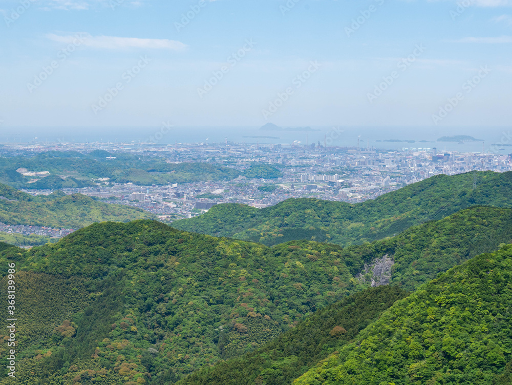 View of local city - Kitakyushu - from mountain , JAPAN.