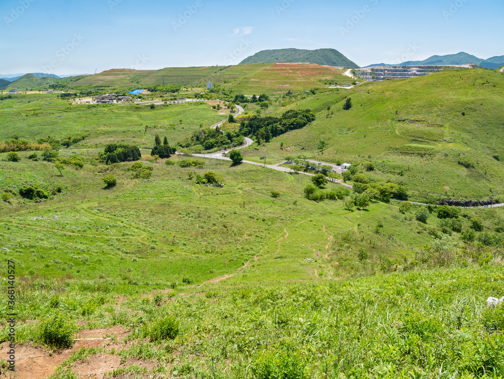 Obraz premium View of hill and sky in Fukuoka prefecture, JAPAN. It is Hiraodai of karst plateau.
