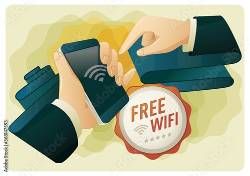 hands connecting a phone to free wifi