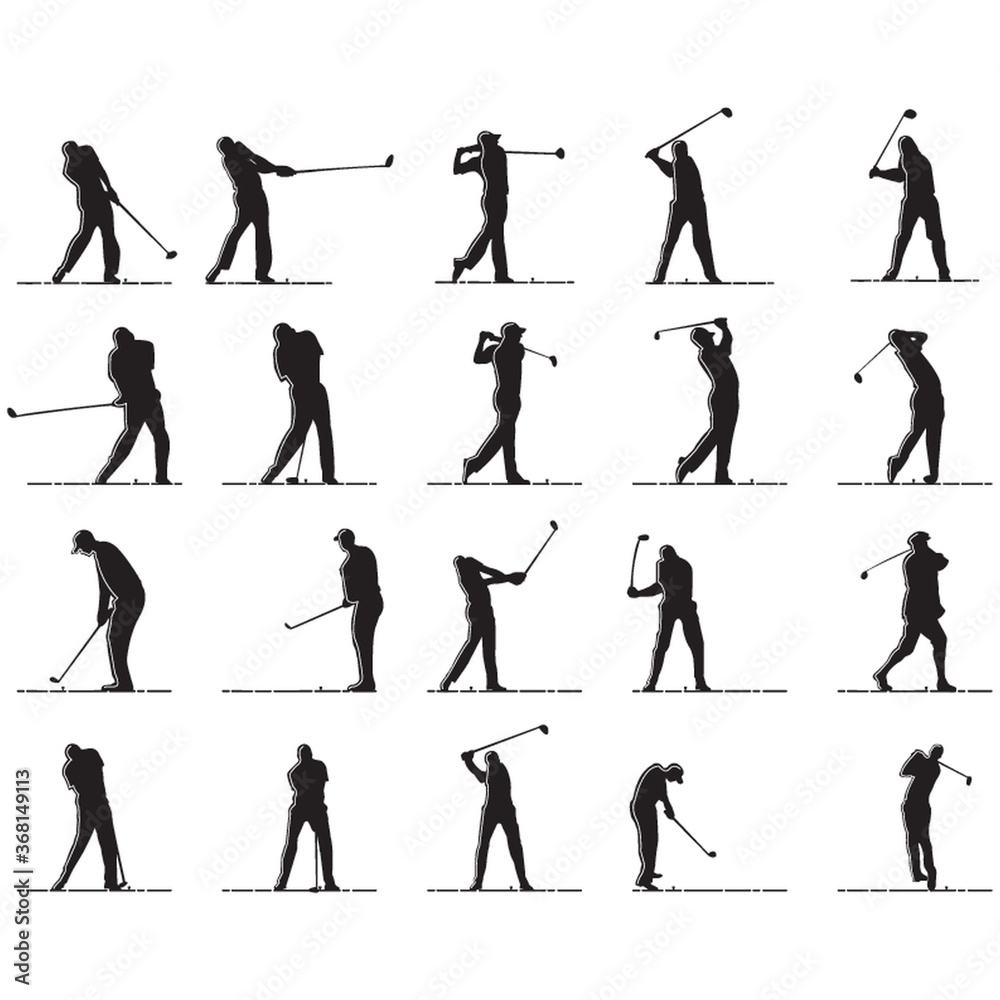 Obraz premium set of silhouettes of man playing golf