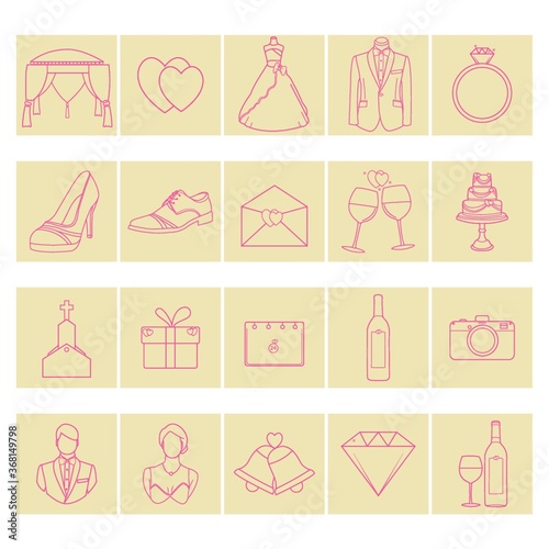 set of wedding icons