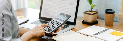 Fotografia Accountant calculating tax report, Financial concept.