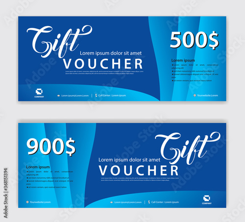 Blue Gift Voucher template, Discount voucher vector, Coupon, discount card, Sale banner, headers, web banner, Creative idea gift card