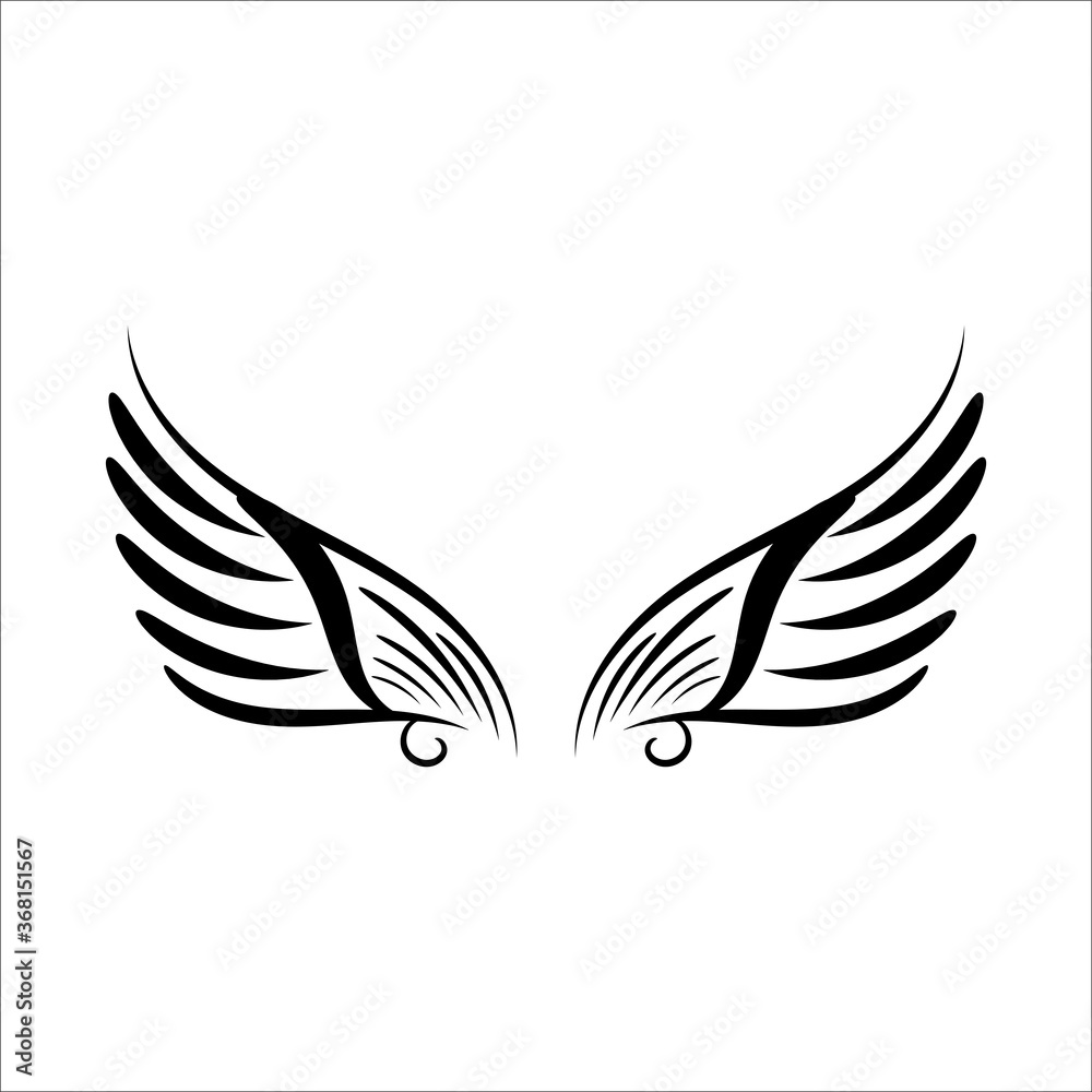 Obraz premium Hand drawn angels wings, black Angel Wings Isolated, Vector Illustration