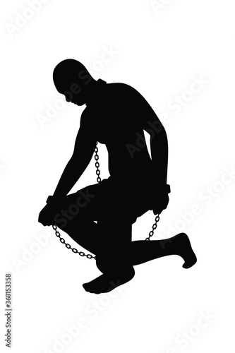 Slave with chain silhouette vector