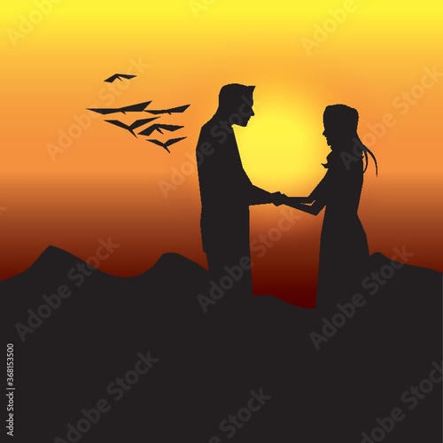 silhouette of couple holding hands